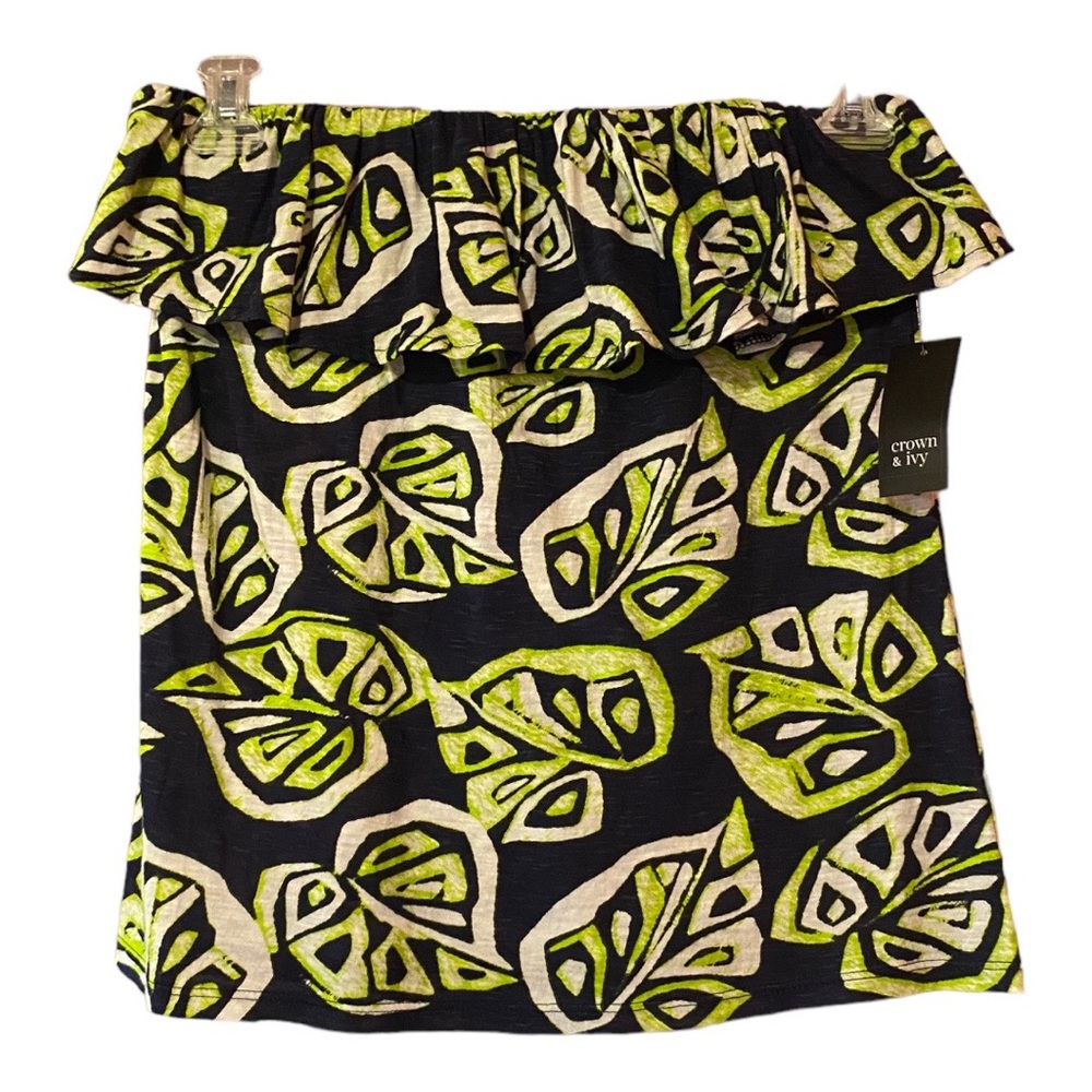 Crown and Ivy PM Off the Shoulder Strapless 100% Cotton Tropical Top-NWT